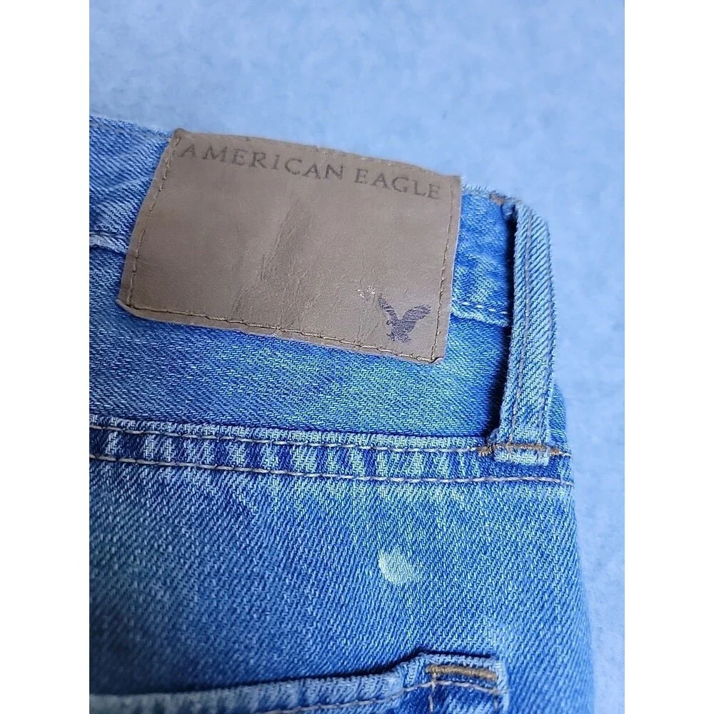 American Eagle Jeans Mens‎ 34x34 (36x33) Baggy Straight Blue Distressed Mid Rise